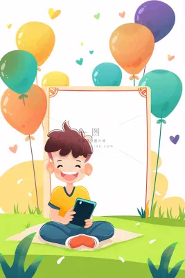 儿童节卡通插画气球版画背景 儿童节卡通插画气球版画背景