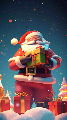 欢乐圣诞节卡通圣诞老人冬天雪花，礼物节日