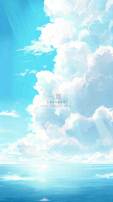 海洋海面蓝天云层白云清新春天夏天阳光，立夏夏至大暑小暑