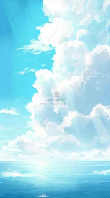 海洋海面蓝天云层白云清新春天夏天阳光，立夏夏至大暑小暑