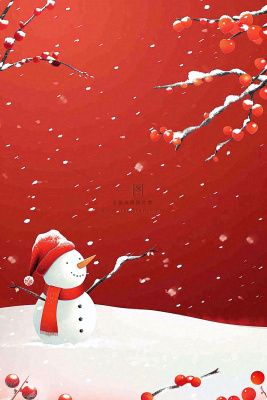 红色宫墙背景白色雪人梅花冬至新年春节小年喜庆卡通插画背景 红色宫墙背景白色雪人梅花冬至新年春节小年喜庆卡通插画背景