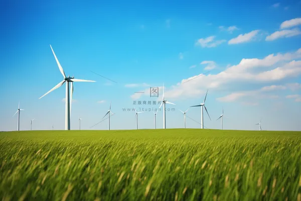 大草原风力发电蓝天白云摄影图