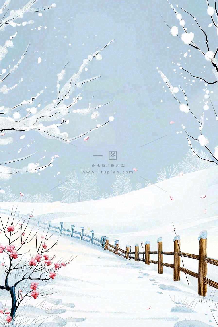 冬天白雪覆盖寒冷唯美雪景大寒插画背景