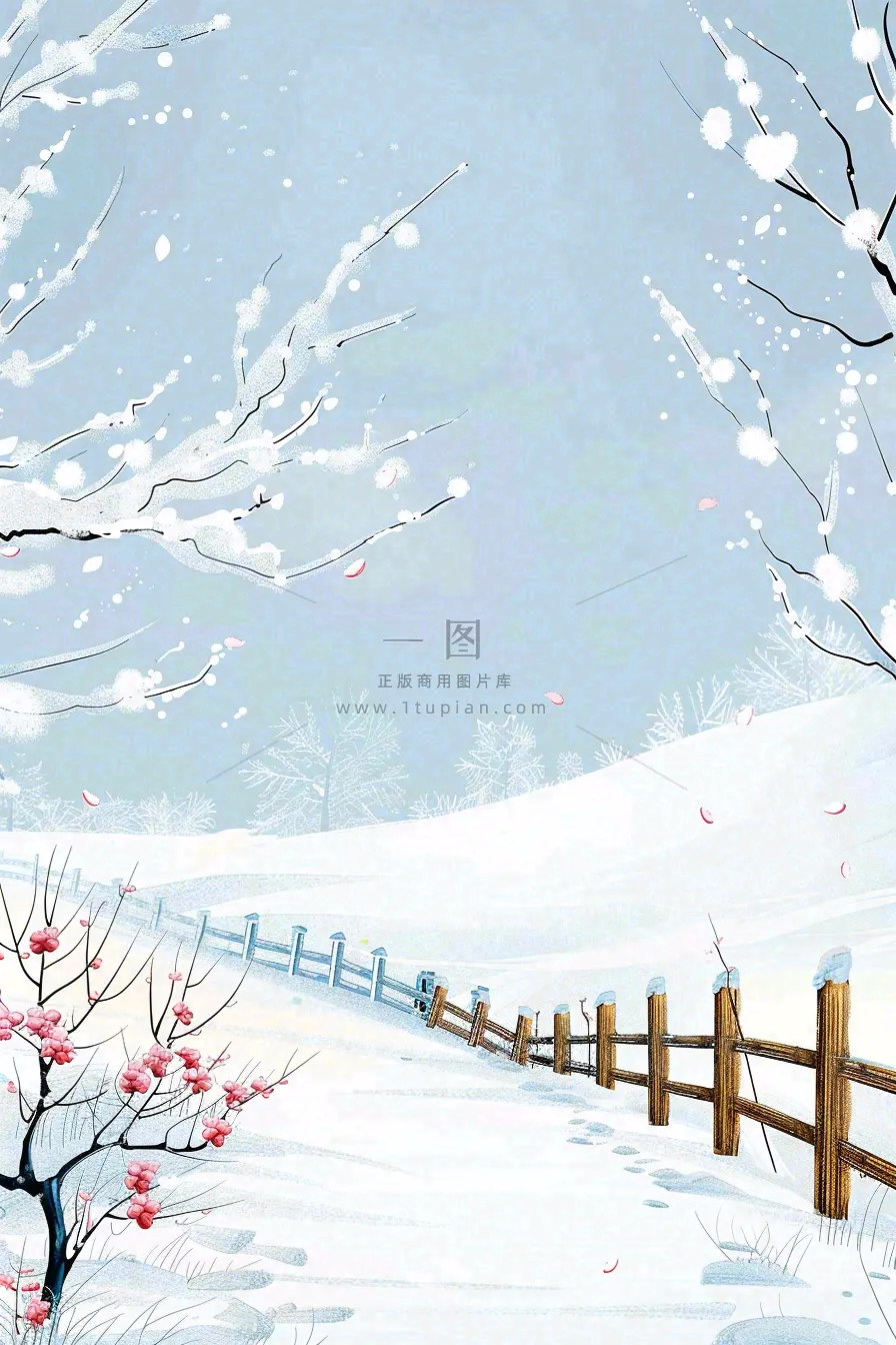 冬天白雪覆盖寒冷唯美雪景大寒插画背景
