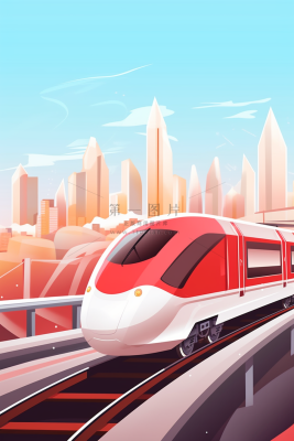 春节春运高铁轻轨列车开往回家的路科技卡通插画背景