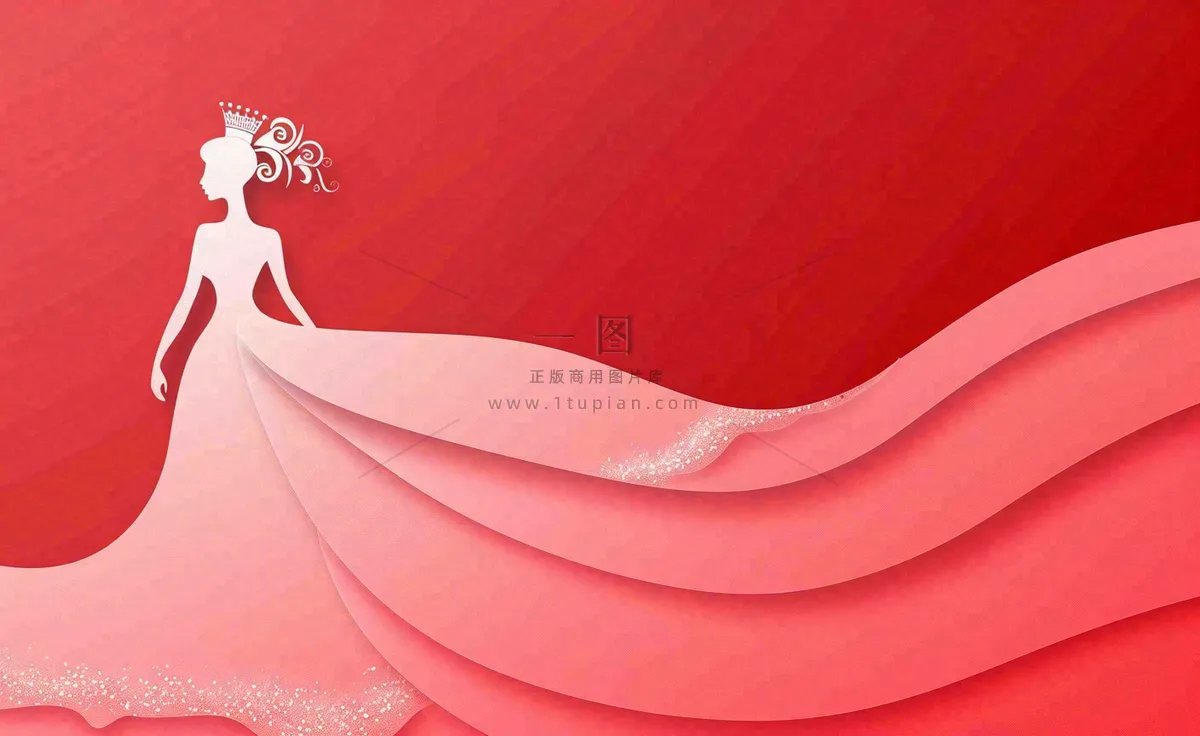 红色立体剪贴画女王女生节妇女节插画背景