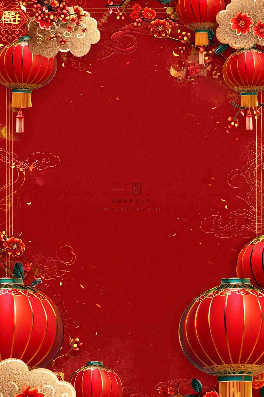 红色灯笼新年春节喜庆梅花祥云节日红色背景小年除夕元宵节插画背景