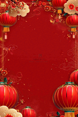 红色灯笼新年春节喜庆梅花祥云节日红色背景小年除夕元宵节插画背景