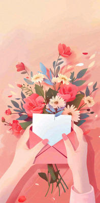 母亲节鲜花花束信封康乃馨粉色插画背景