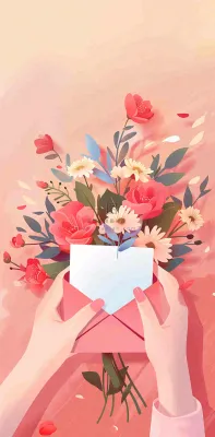 母亲节鲜花花束信封康乃馨粉色插画背景