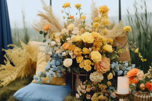 鲜花摆台装饰户外摄影图