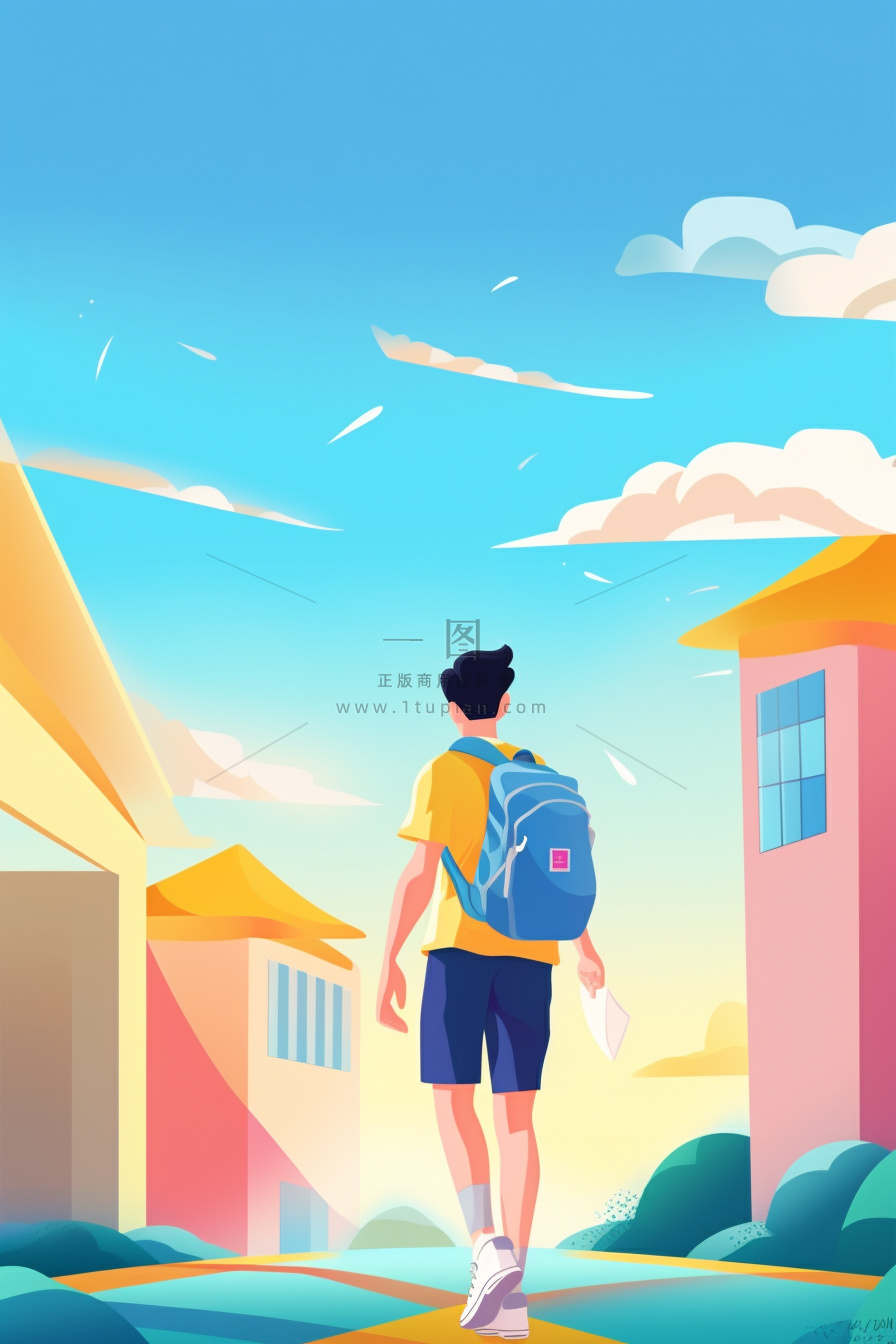 奔跑校园清新花草儿童人物背景