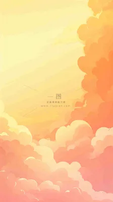 橙色渐变落日天空白云简约扁平手绘背景 橙色渐变落日天空白云简约扁平手绘背景