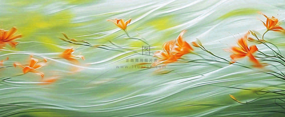 橙色鲜花意境流水渐变朦胧背景