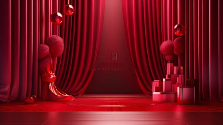 中国风红色婚庆节日年会舞台产品展示台创意图3D建模摄影图 中国风红色婚庆节日年会舞台产品展示台创意图3D建模摄影图