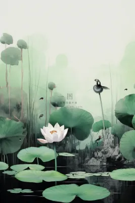 中国风水墨蜻蜓荷花节气背景