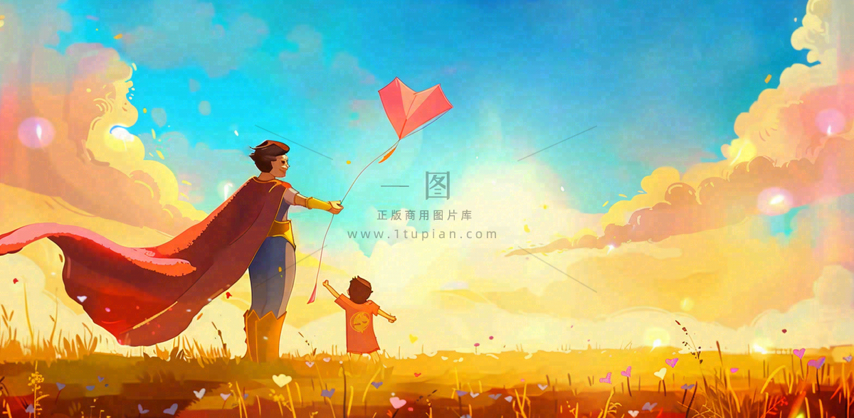 父亲节爸爸和孩子互动温馨卡通插画背景