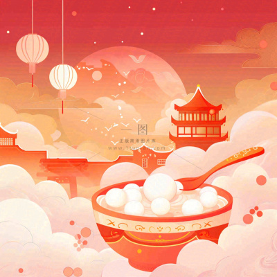元宵节汤圆节日灯笼红色喜庆插画背景
