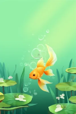 淡绿色荷叶金鱼池国风节气海报背景 淡绿色荷叶金鱼池国风节气海报背景