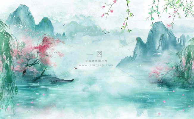 春天桃花柳树燕子清明山水国画中国风古风水雨水谷雨背景 春天桃花柳树燕子清明山水国画中国风古风水雨水谷雨背景