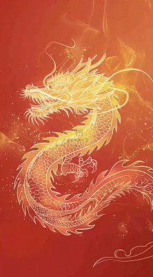 新年龙年金色龙纹红色背景小年除夕春节插画背景