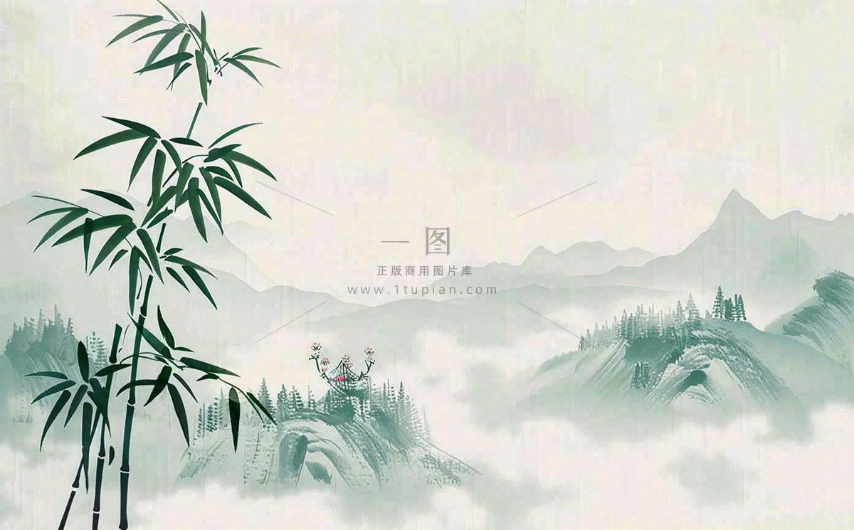 中国风插画山水画青山竹子竹叶水彩端午节清明节插画背景