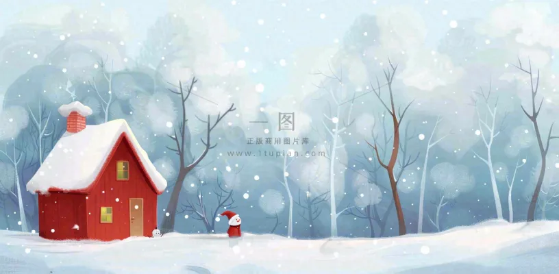 冬天白雪覆盖寒冷唯美雪景小寒插画背景 冬天白雪覆盖寒冷唯美雪景小寒插画背景