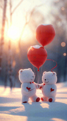 冬天雪地可爱小熊爱情情侣温馨，情人节520爱心摄影图