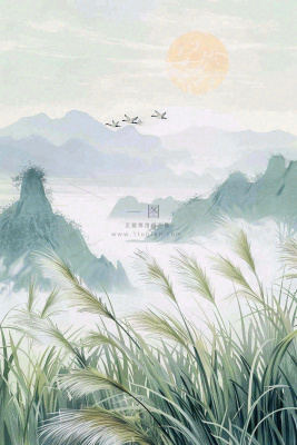 山水水墨芦苇白鹭古风白露寒露处暑插画水彩画背景 山水水墨芦苇白鹭古风白露寒露处暑插画水彩画背景