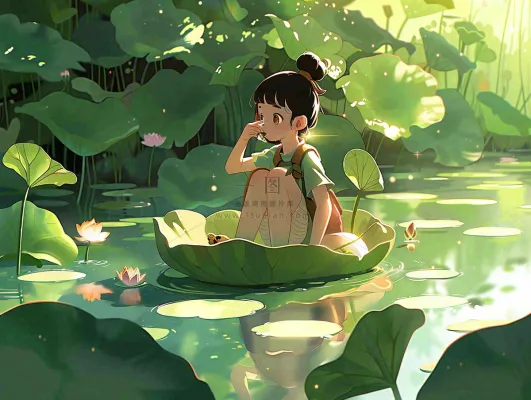 夏日清凉唯美荷花荷叶飘在水面孩童坐在荷叶上吃莲藕小暑立夏夏至大暑卡通插画处暑清凉背景 夏日清凉唯美荷花荷叶飘在水面孩童坐在荷叶上吃莲藕小暑立夏夏至大暑卡通插画处暑清凉背景