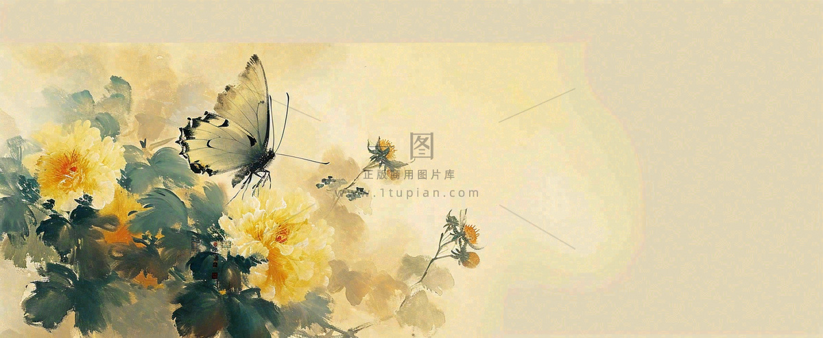 温馨纹理橙色花朵鲜花蝴蝶意境唯美,中国风