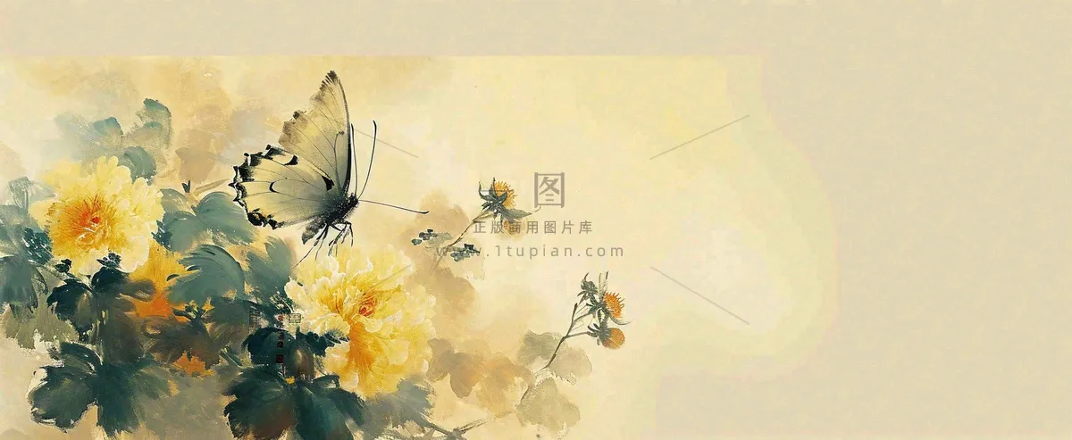 温馨纹理橙色花朵鲜花蝴蝶意境唯美，中国风