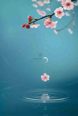 春天梅雨时节雨滴飘落在梅花滴落在水面上泛起涟漪雨水谷雨寒露摄影图