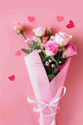 粉色鲜花玫瑰花花束妇女节七夕摄影图