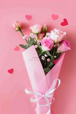 粉色鲜花玫瑰花花束妇女节七夕摄影图