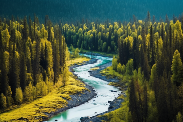 新疆美景喀纳斯河流山川摄影图