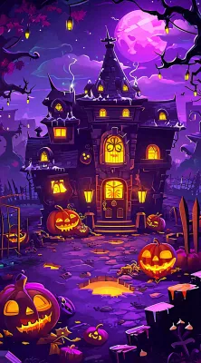 万圣节紫色暗黑恐怖卡通插画手绘西方节日