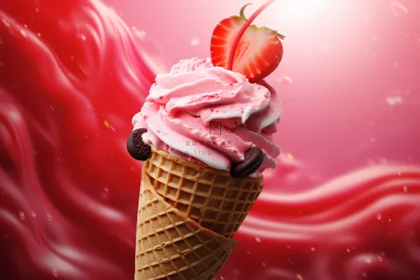 夏日草莓冰淇淋清凉蛋筒甜点摄影图 夏日草莓冰淇淋清凉蛋筒甜点摄影图