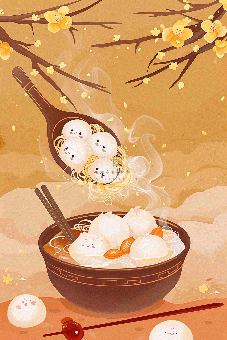 汤圆传统美食元宵节佳节插画背景