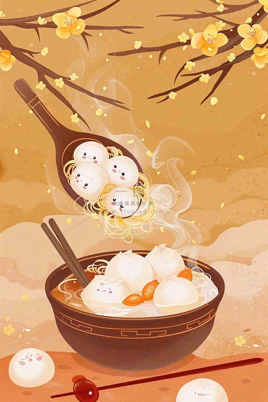 汤圆传统美食元宵节佳节插画背景