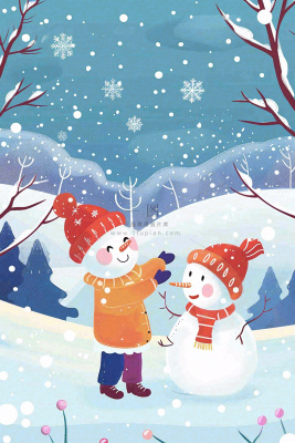 冬天大雪纷飞堆雪人寒冷立冬小雪冬至卡通插画背景 冬天大雪纷飞堆雪人寒冷立冬小雪冬至卡通插画背景