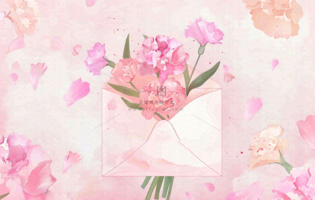 母亲节鲜花花束信封康乃馨粉色插画背景