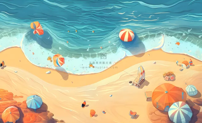 夏日海滩海边浪花海鸥背景