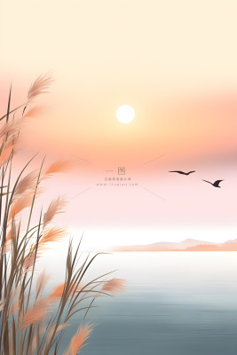 粉蓝渐变落日黄昏简约背景