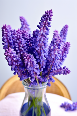 花瓶里装的葡萄花信子鲜花摄影图