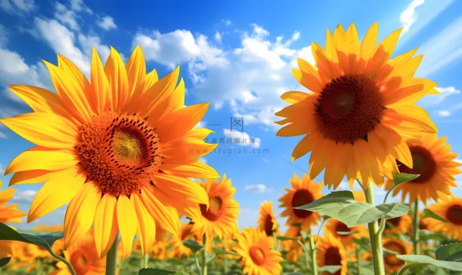 蓝天白云下盛开的向日葵摄影图