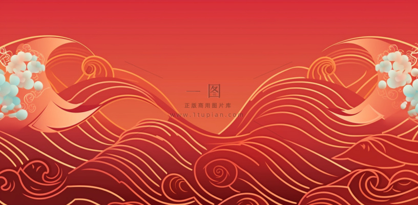 大红色复古简约古风海浪纹边角框金复古底纹背景 大红色复古简约古风海浪纹边角框金复古底纹背景