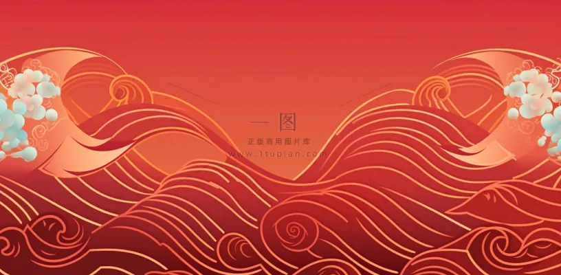 大红色复古简约古风海浪纹边角框金复古底纹背景 大红色复古简约古风海浪纹边角框金复古底纹背景