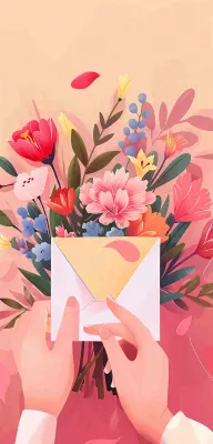 母亲节鲜花花束信封康乃馨粉色插画背景