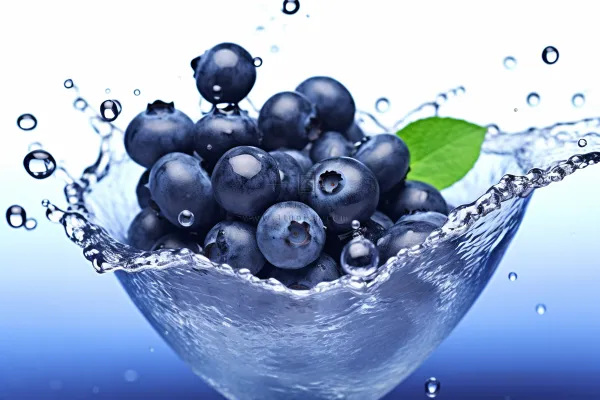 清洗蓝莓掉落水中水花四溅摄影图